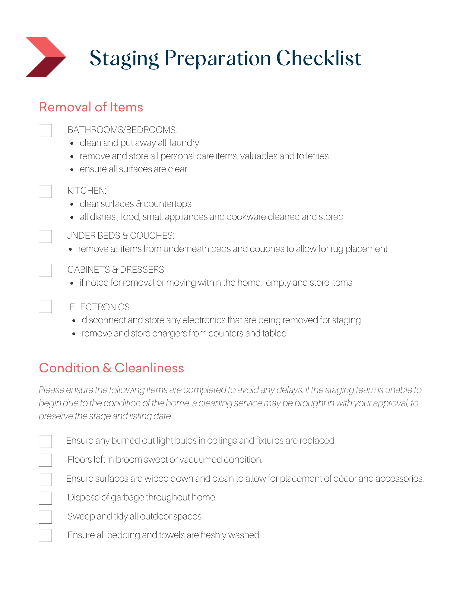 staging checklist